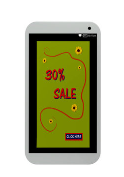 Handy mit Werbeanzeige 30% Sale. 3d render