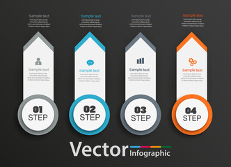 Infographic design template on black background can be used for workflow layout, diagram, number options, web design. Infographic business concept with  options, parts, steps, processes. Vector eps 10