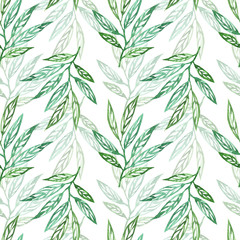 Floral seamless pattern with abstract leaves watercolor. Foliage illustration in hand painting style on white background