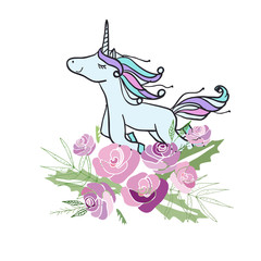 Retro style Illustration with flowers and animal