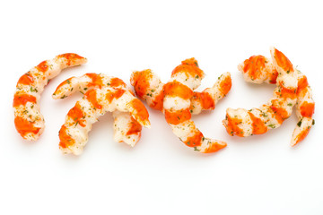 Cooked shrimps isolated on white background.