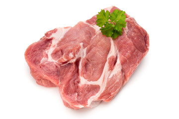 Meat pork slices isolated on the white background.
