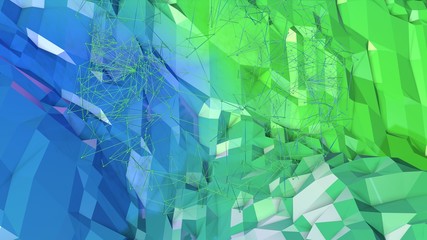 Low poly abstract background with modern gradient colors. Blue green 3d surface with grid in air 12