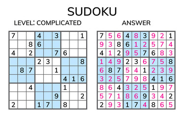 Sudoku. Kids and adult mathematical mosaic. Magic square. Logic puzzle game. Digital rebus.