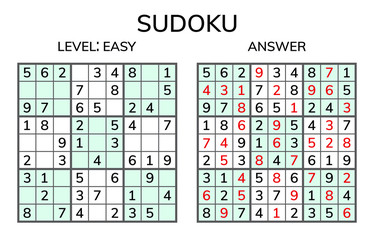 Sudoku. Kids and adult mathematical mosaic. Magic square. Logic puzzle game. Digital rebus.