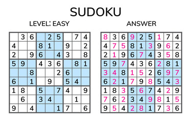 Sudoku. Kids and adult mathematical mosaic. Magic square. Logic puzzle game. Digital rebus.