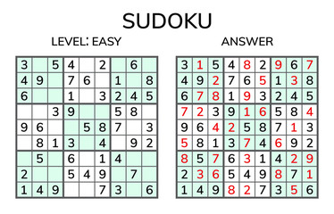 Sudoku. Kids and adult mathematical mosaic. Magic square. Logic puzzle game. Digital rebus.