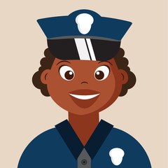 Us Woman Police with uniform,Cartoon character design,Dark Skinned People,vector,illustration.