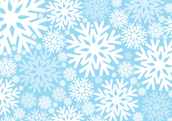 Fototapeta na wymiar Light Blue background with now flakes or Crystal background; Winter and christmas day concept; design for Wallpaper and other; with space and text input; Vector; Illustration.