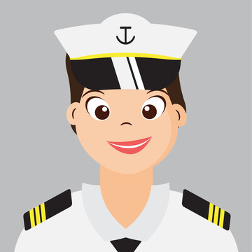 Woman Naval With Navy uniform,Smiling Cartoon character design,vector,illustration.