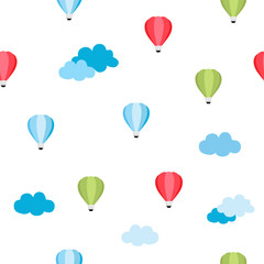 Naklejka premium Seamless pattern with hot air balloon