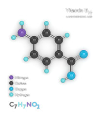 3d render of molecular model and formula of vitamin B10