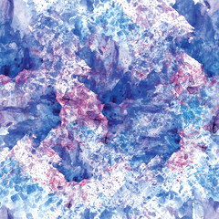 Seamless pattern of pink, blue and purple watercolor blots for background.
