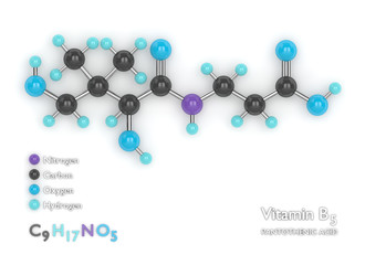 3d render of molecular model and formula of vitamin B5