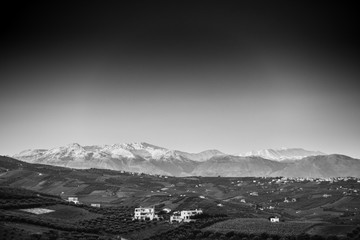 Scenic landscape with snow clad mountains, Greece