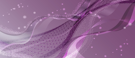 Purple abstract background. Vector wave with floral ornament