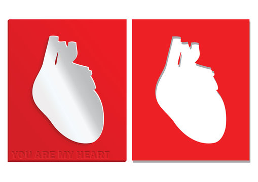 Red card with real heart. Valentine's day vector illustration