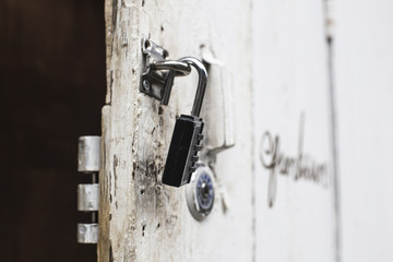 Locked padlock with at door.select focus