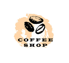 Vector hand drawn coffee logo design elements isolated on textured background. Coffee shop craft emblem, company insignia template, banner, print, etc.