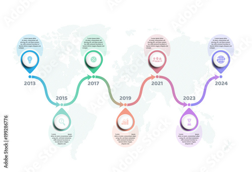 Infographic Milestones Template With 7 Option Map Pointer Time Infographic Milestones Template With 7 Option Map Pointer Time Scale On Background For Presentation And Design Concept Vector Ilration