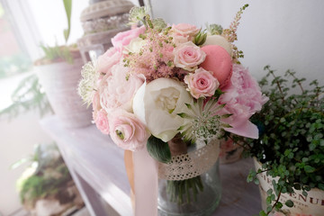 Bridal bouquet. Beautiful bridal flowers bouquet for wedding event.