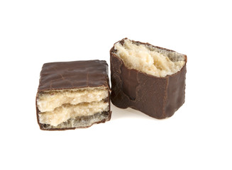 waffle candy in chocolate on a white background