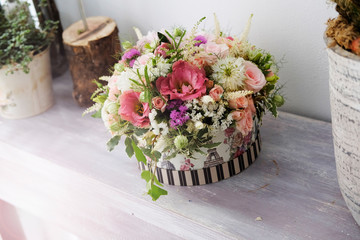 Natural floral arrangement. Beautiful floral arrangement for special wedding reception event.