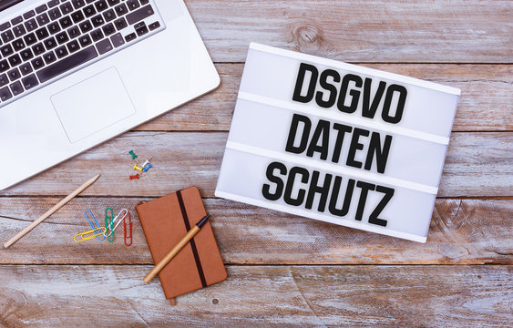 German General Data Protection Regulation (DSGVO) new law in 2018,  office desk flat lay