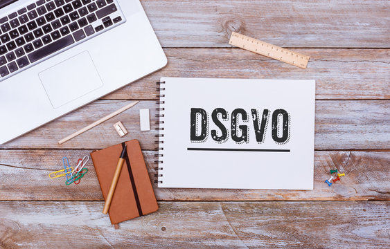 German General Data Protection Regulation (DSGVO) new law in 2018, office desk flat lay