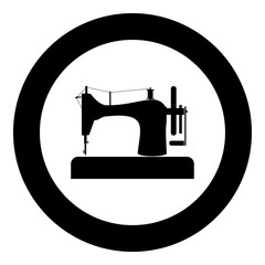 Sewing machine icon black color in circle