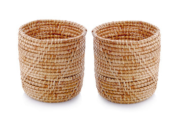 Basket wicker on isolated white background.