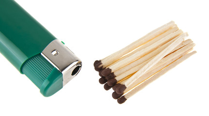 lighter and matches isolated on white background