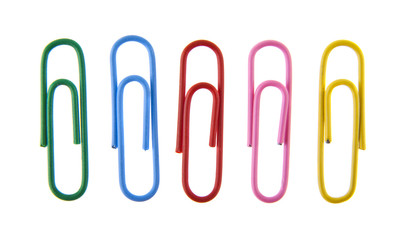 colored paperclips isolated on white background