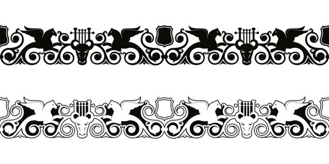 Seamless Ancient Roman national ornament mystic animal with wings isolated on white background.