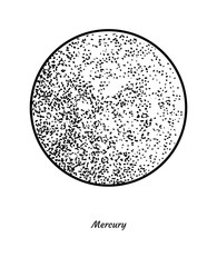 Mercury illustration, drawing, engraving, ink, line art, vector