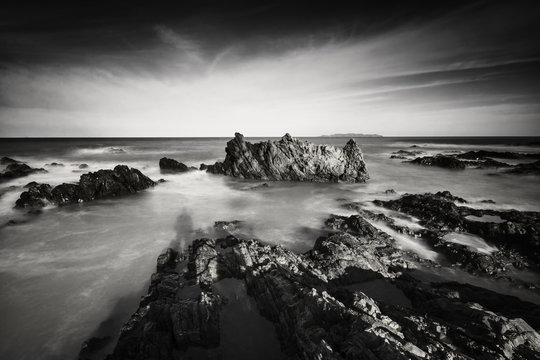 Fototapeta Beautiful long exposure shot of seascape in black and white.Nature composition.