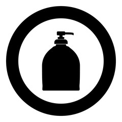 Bottle of liquid soap icon black color in circle