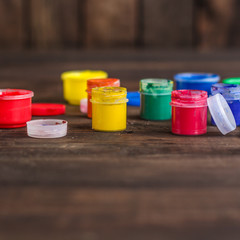 gouache and brushes - paints for painting (painter workplace)