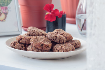 Healthy whole-grain cookies, energy snack, vegan and vegetarian sweets, homemade baked biscuits for dessert