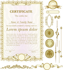 Gold vertical certificate template with additional design elements