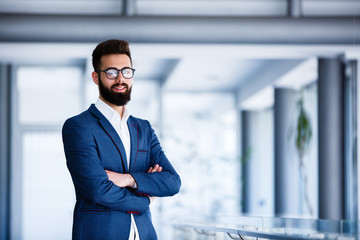 Young Handsome Businessman Standing At Company's Indoor