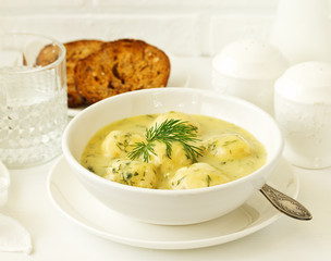 chicken meatballs in creamy sauce. Dietary food.
