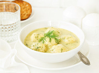 chicken meatballs in creamy sauce. Dietary food.