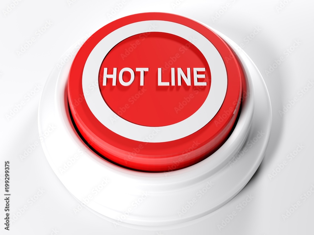 Poster hot line red push button - 3d rendering