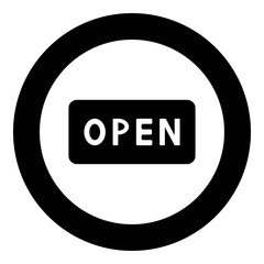 Sign open icon black color in circle
