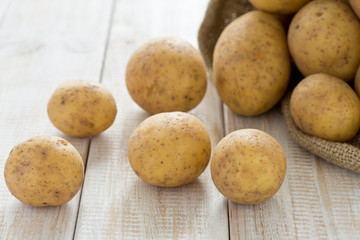 Fototapeta na wymiar Potatoes in a burlap sack