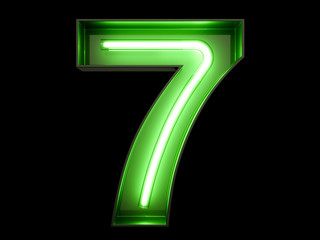 Neon green light digit alphabet character 7 seven font