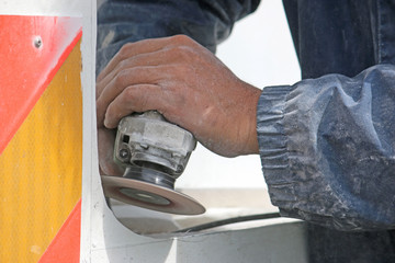 Angle grinder at work