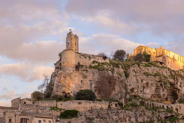 Fototapeta na wymiar The landmark clock tower of the picturesque Sicilian town of Modica