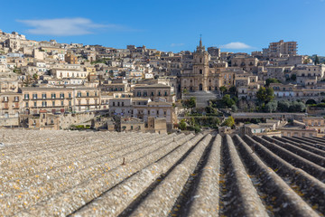 View of Modica and the San Giorgio cathedral, Sicily,  Italy